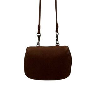 G.H. Bass & Co. Womens Brown Leather Crossbody Small Saddle Bag Adjustable Strap